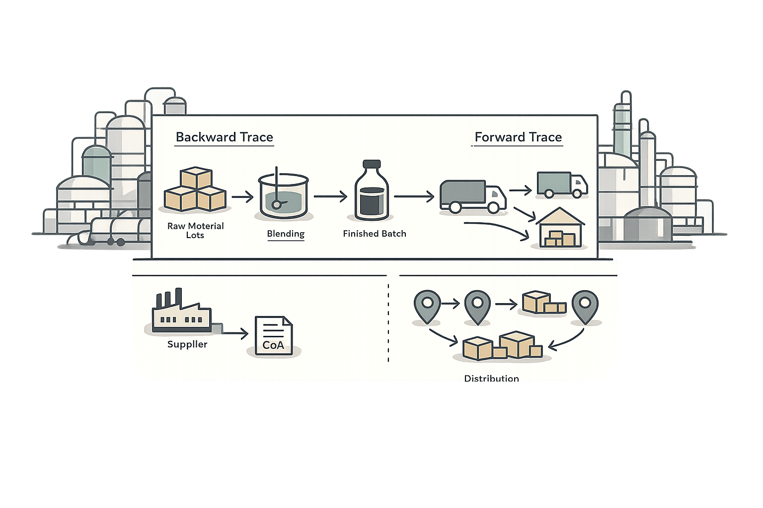Fiddle lot traceability for chemical manufacturing