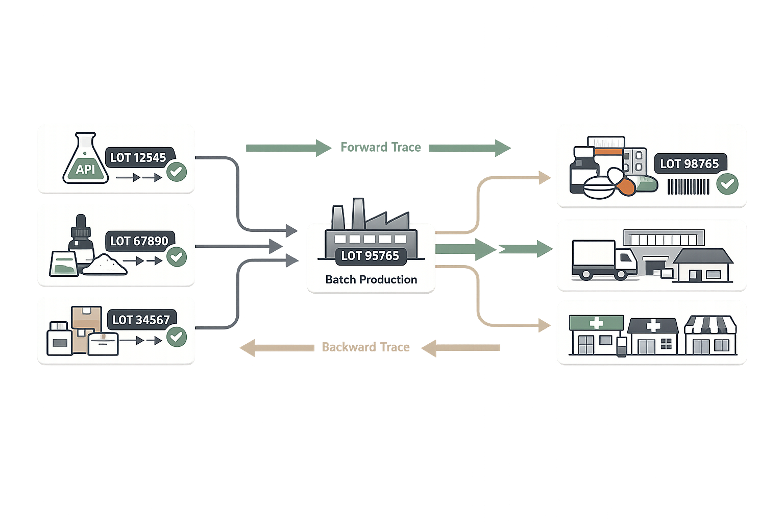 Fiddle lot traceability for pharmaceutical manufacturing