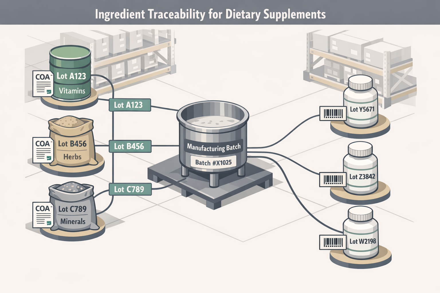Fiddle lot traceability for dietary supplements